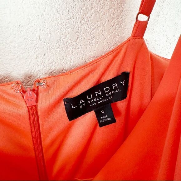 Laundry Shelli Segal Orange Maxi Dress Cowel Slit Gown Size 2 - Picture 5 of 6